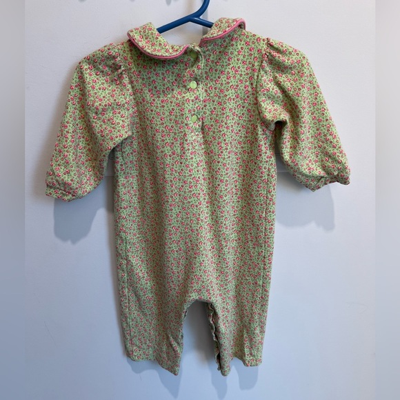 Okie Dokie Green and Pink Floral Smocked Jumpsuit One Piece 12M Baby Girl - Picture 7 of 7